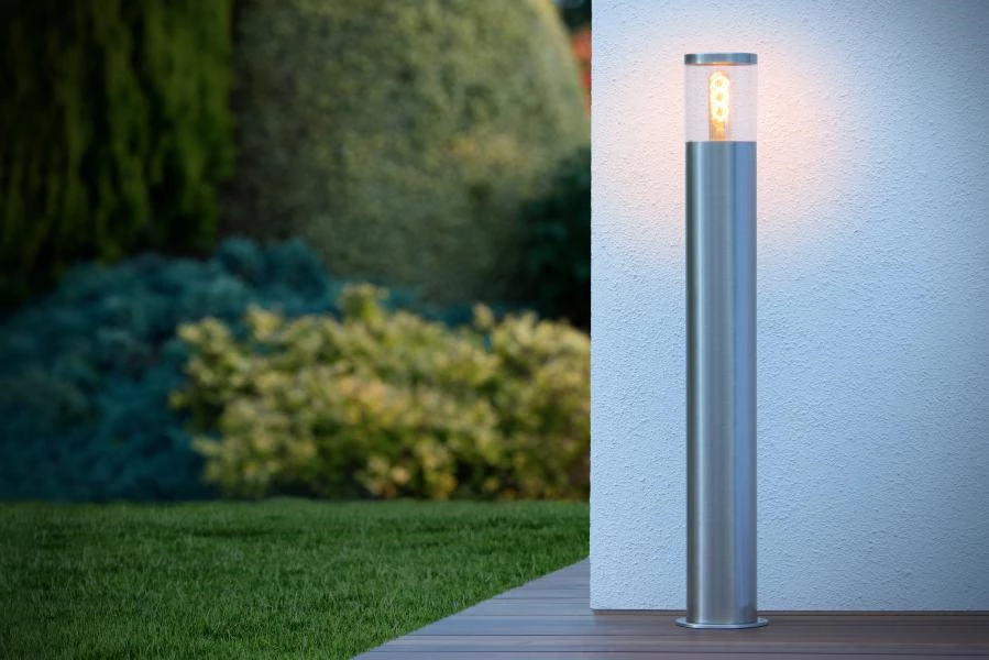 Lucide FEDOR - Bollard light Outdoor - 1xE27 - IP44 - Satin Chrome - ambiance 1